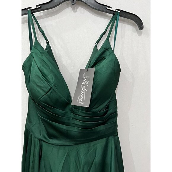New La Femme Size 4 Strappy Back Satin Ballgown Emerald Green *Prom - Picture 14 of 14